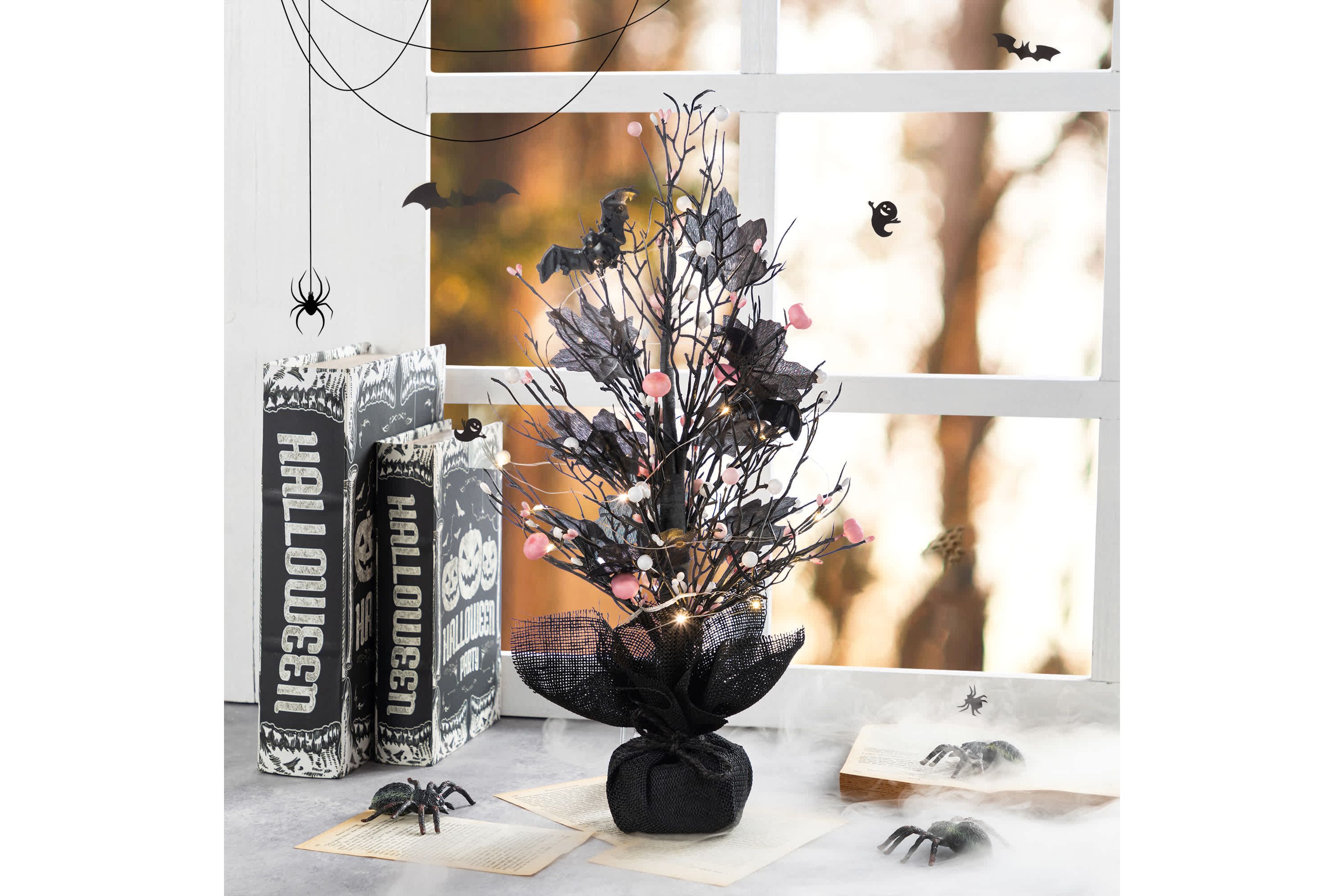 20"H Lighted Pink Halloween Berries Table Tree