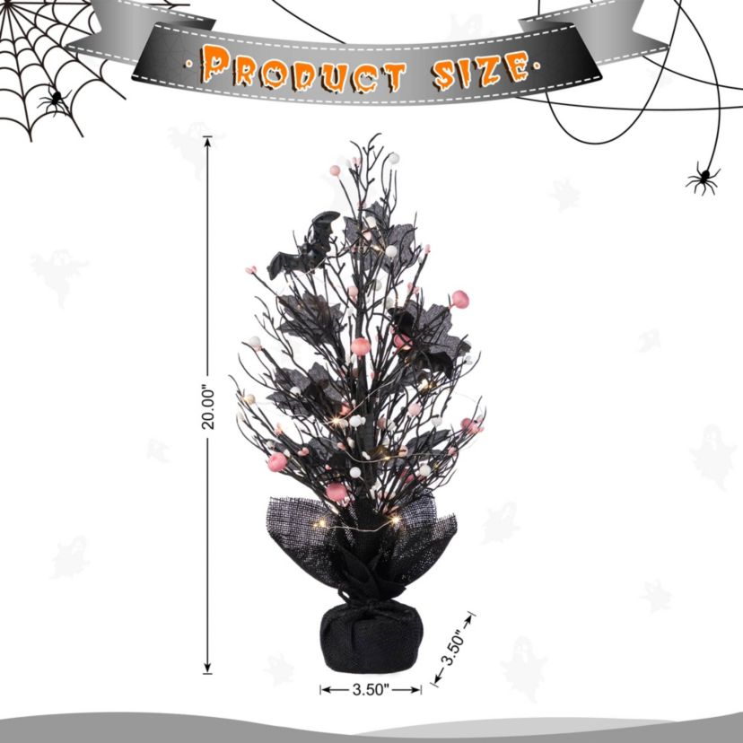20"H Lighted Pink Halloween Berries Table Tree
