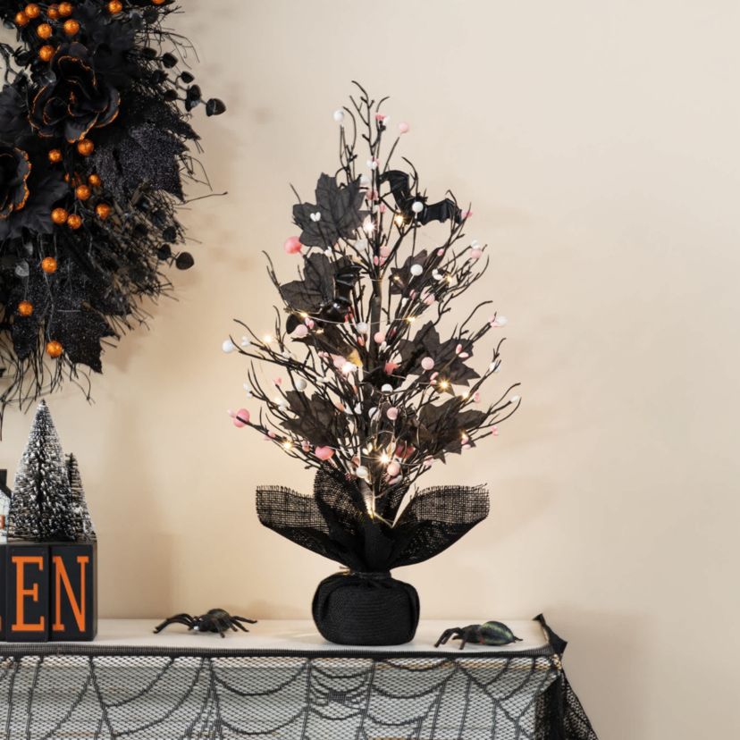 20"H Lighted Pink Halloween Berries Table Tree