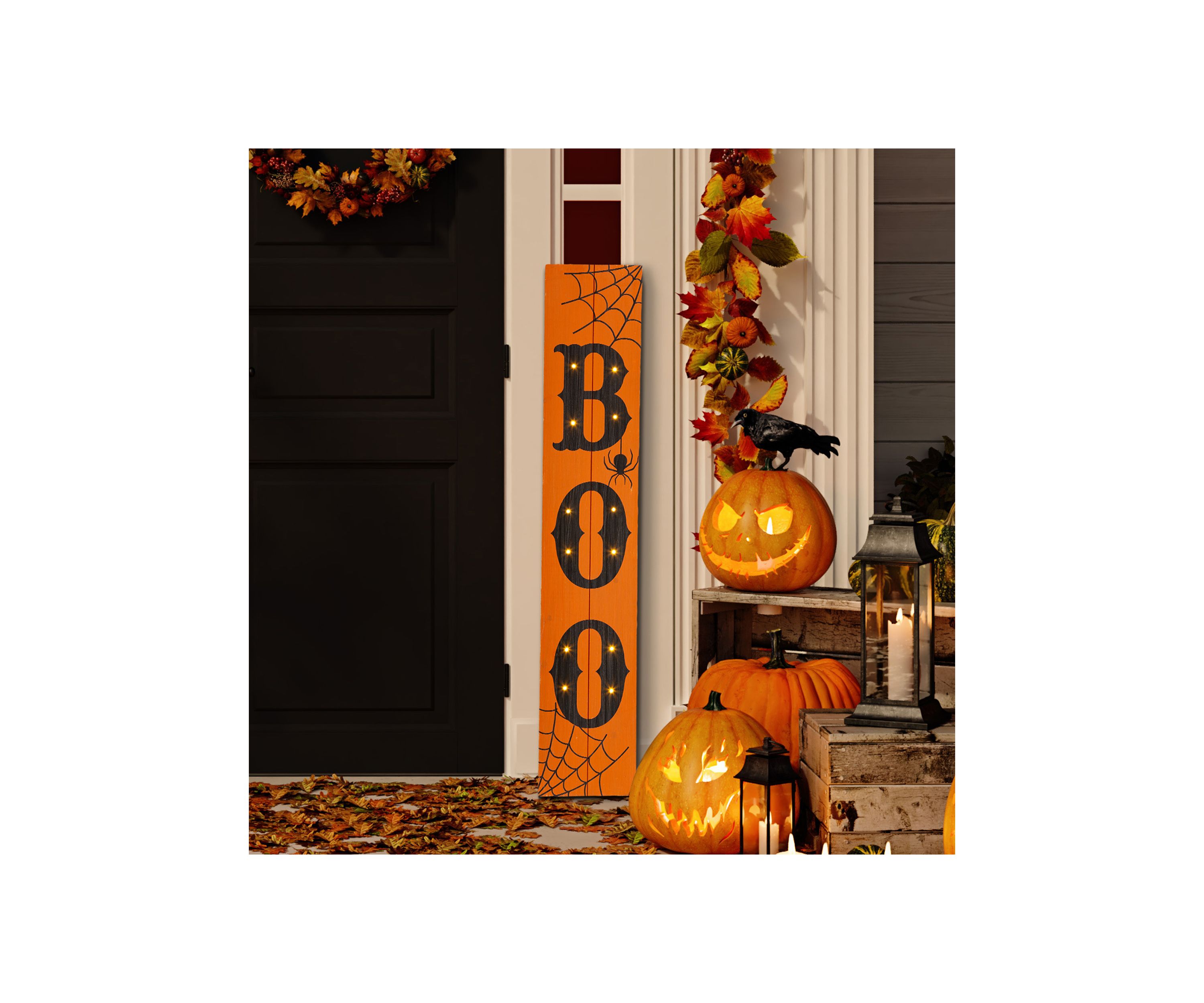 Lighted Wooden BOO Porch Sign