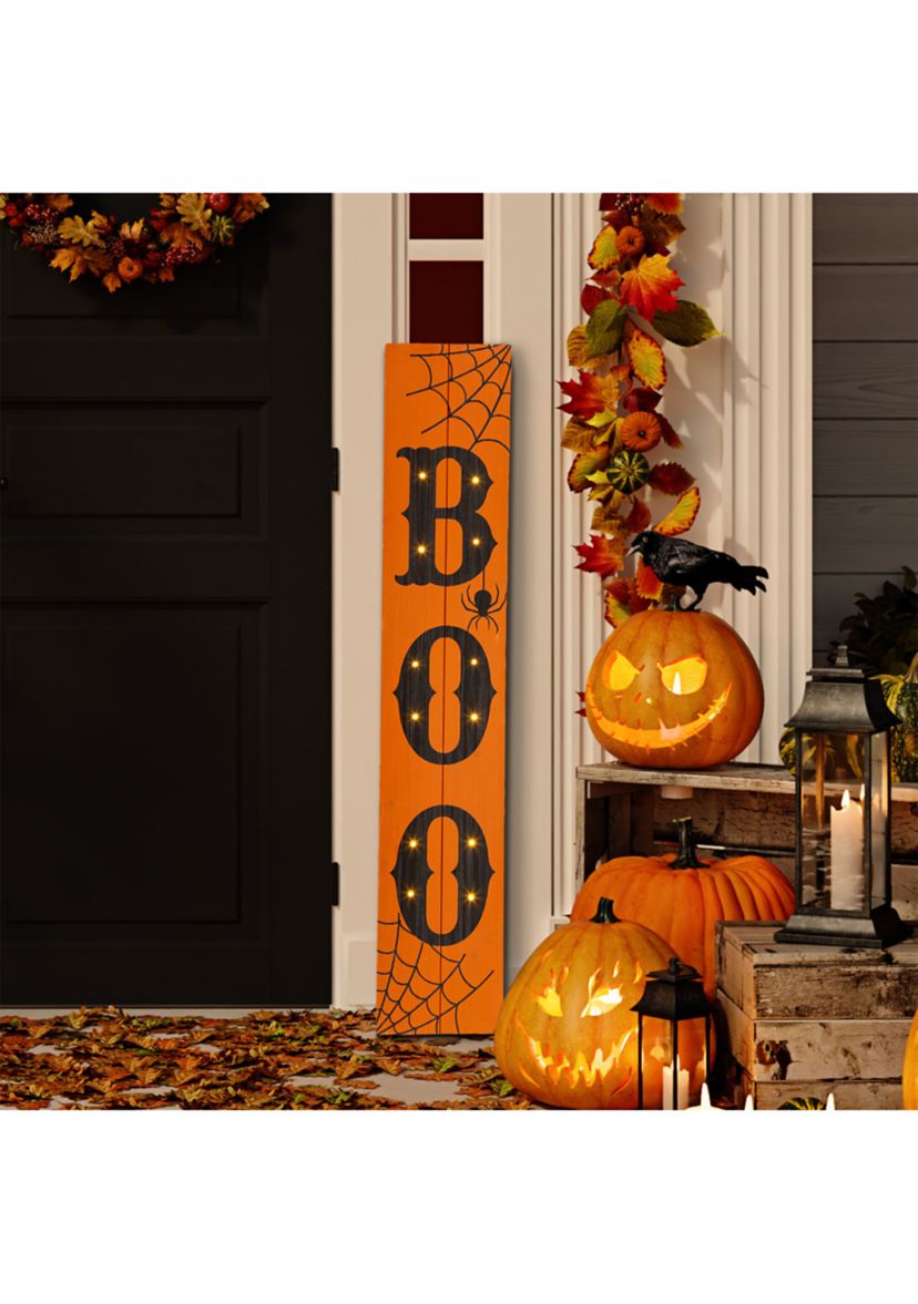 Lighted Wooden BOO Porch Sign