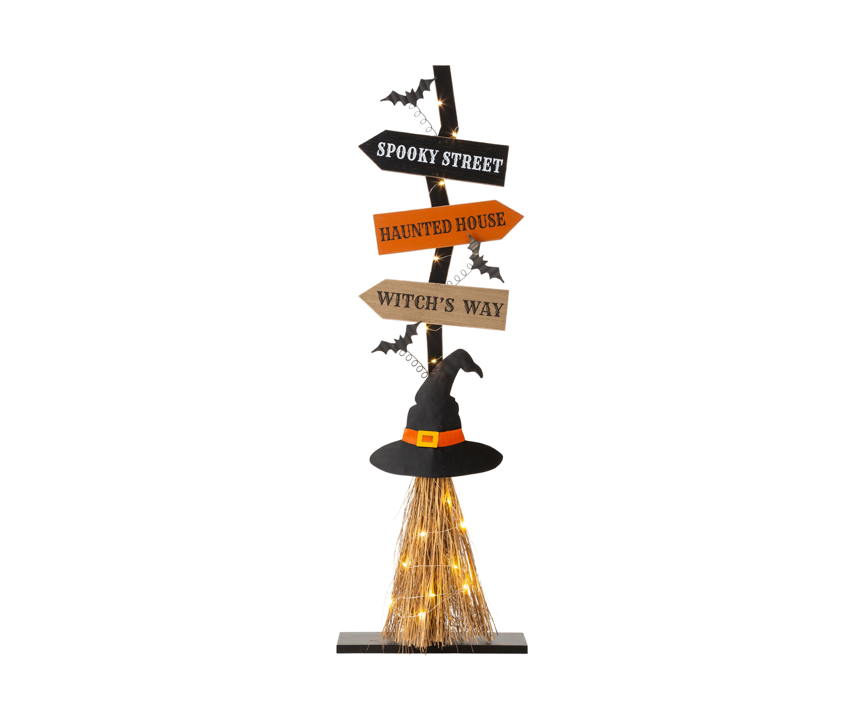 Lighted Wooden Witchs Broom Porch Décor