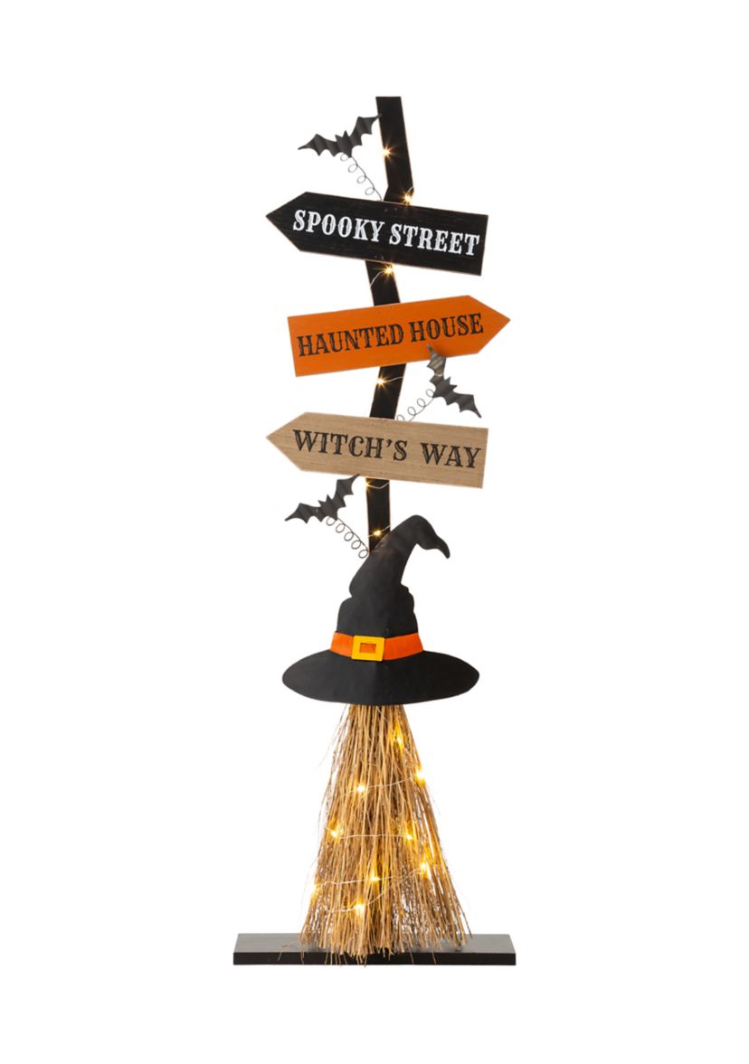 Lighted Wooden Witchs Broom Porch Décor