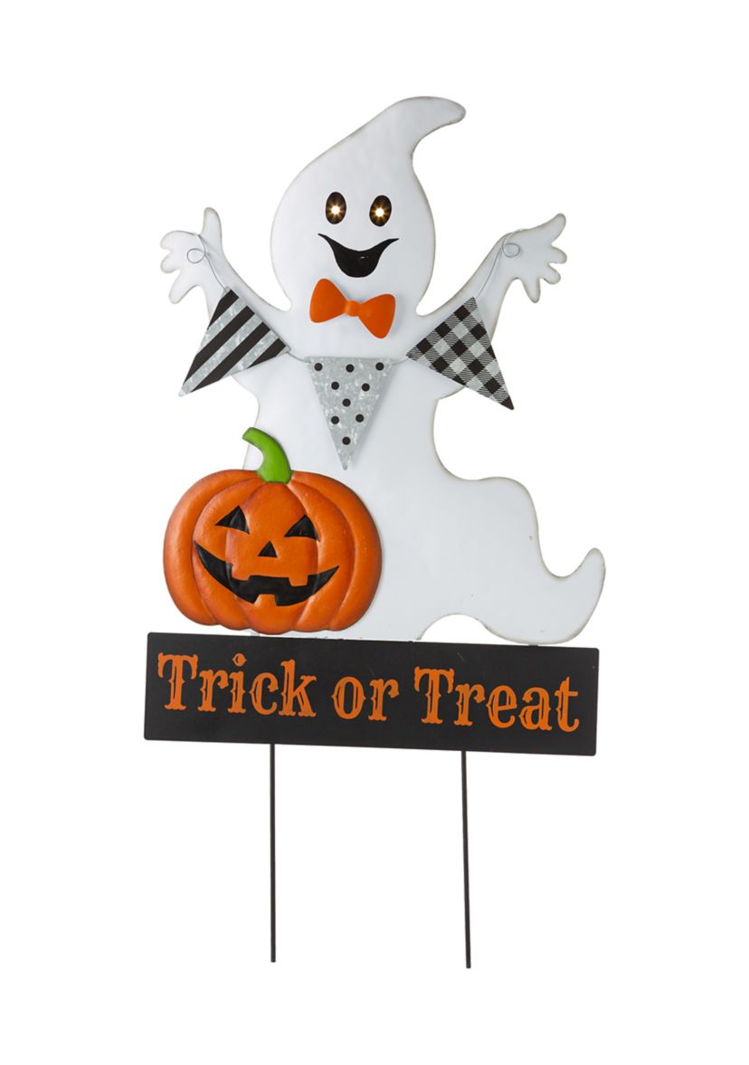 Lighted Halloween Metal Ghost Yard Stake or Hanging Décor