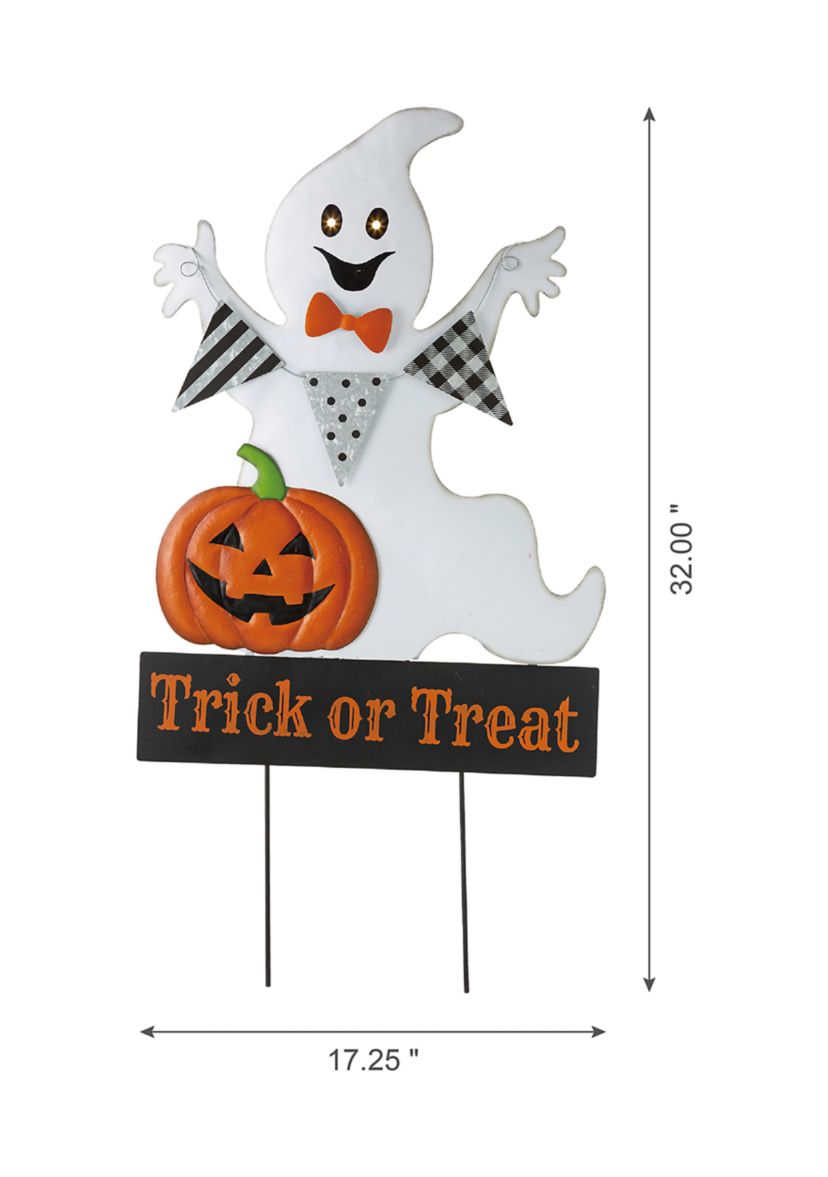 Lighted Halloween Metal Ghost Yard Stake or Hanging Décor