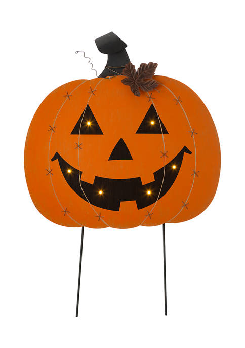 Glitzhome Halloween Wooden & Metal Pumpkin Stake or