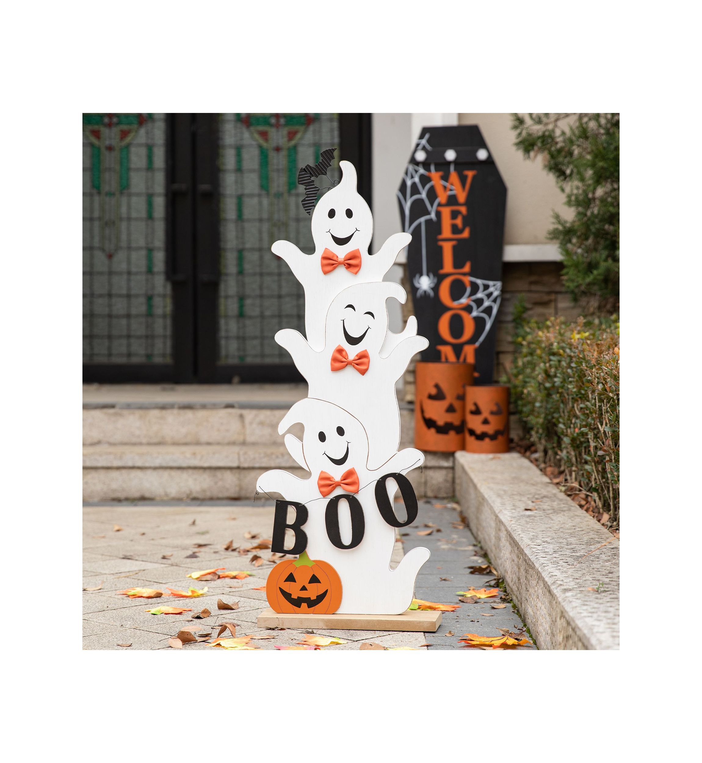 Halloween Wooden Stacked Ghost Porch Decor