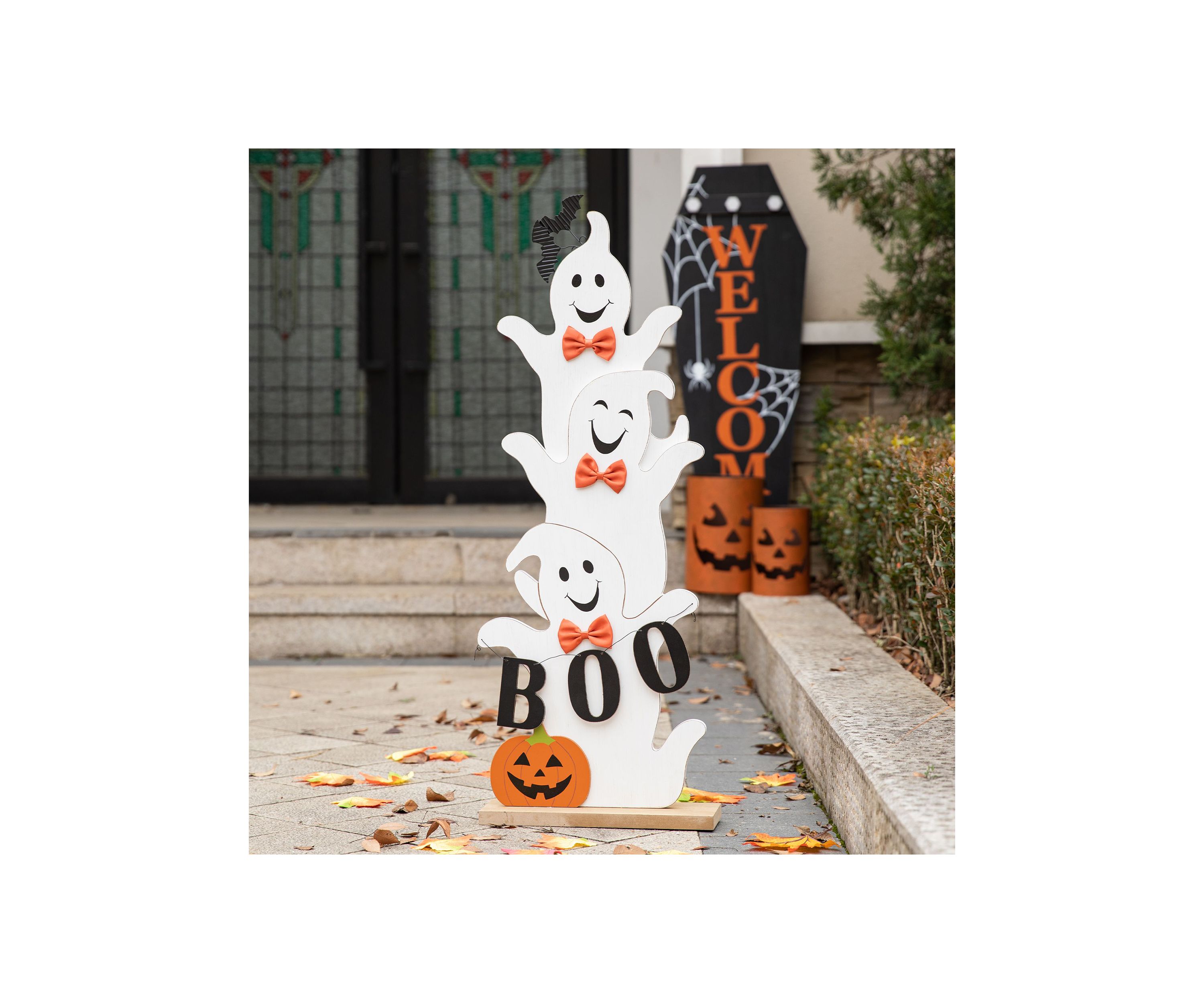 Halloween Wooden Stacked Ghost Porch Decor