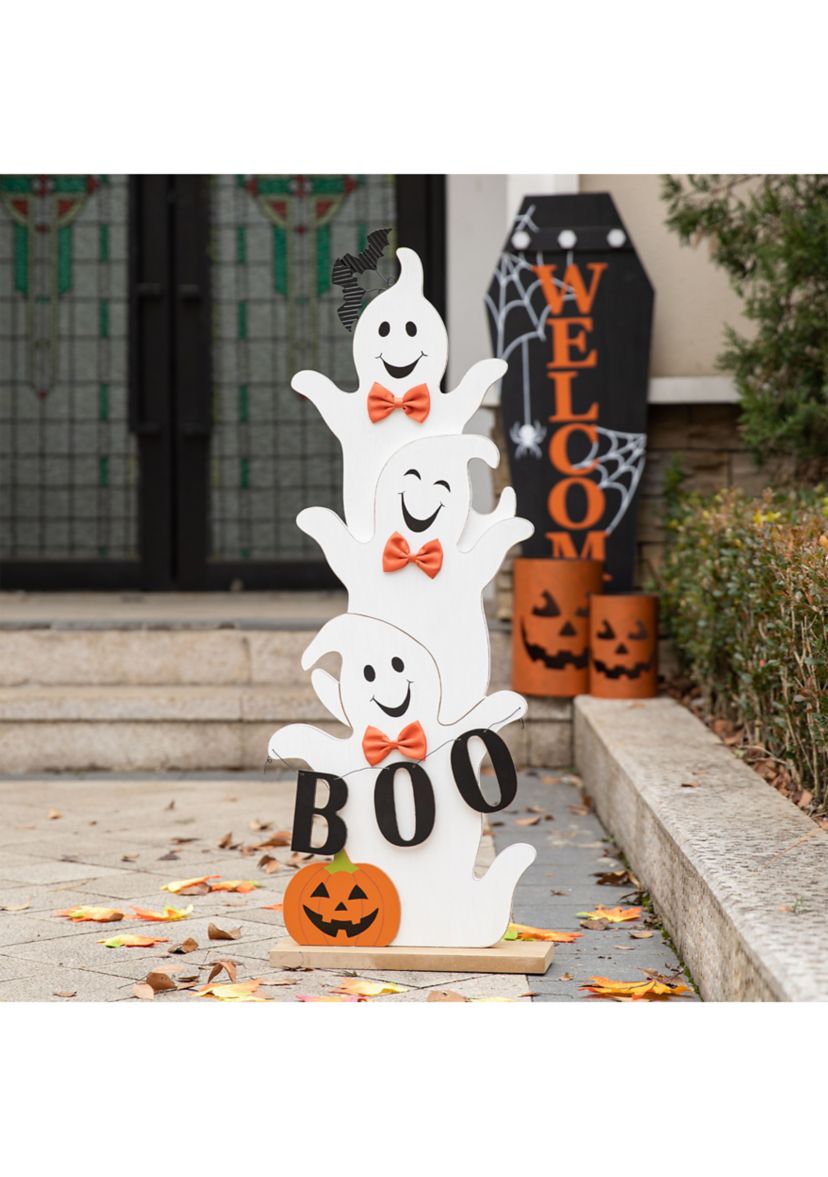 Halloween Wooden Stacked Ghost Porch Decor