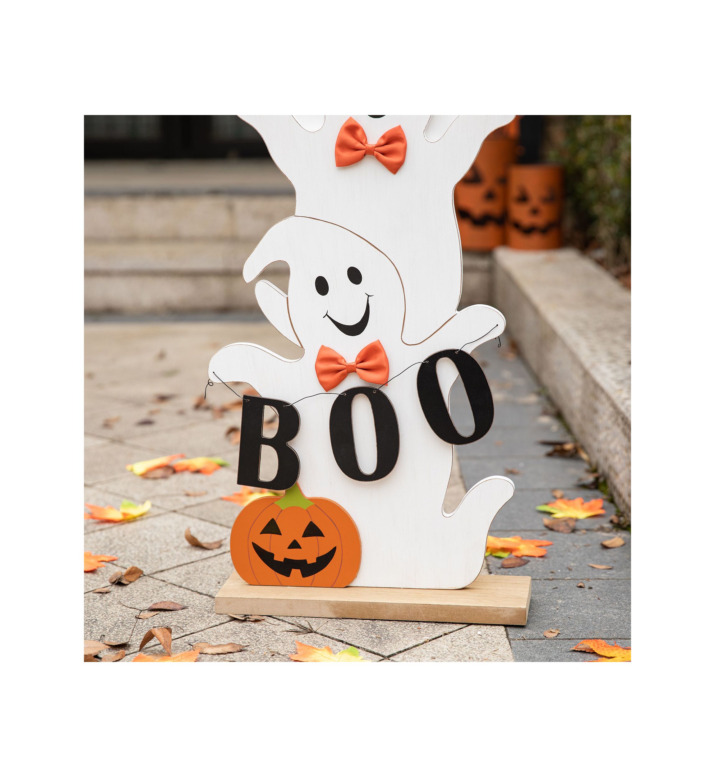 Halloween Wooden Stacked Ghost Porch Decor