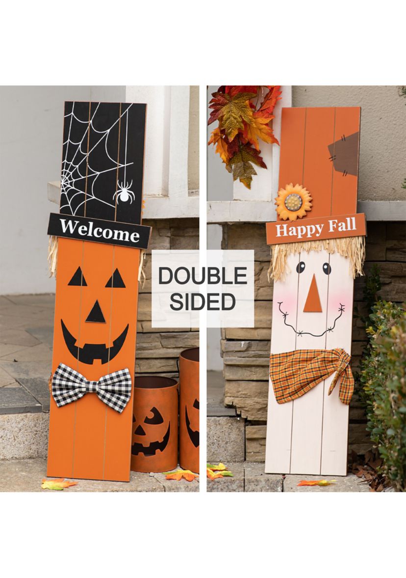 Double Sided Wooden Scarecrow/Pumpkin Porch Decor Halloween and Fall