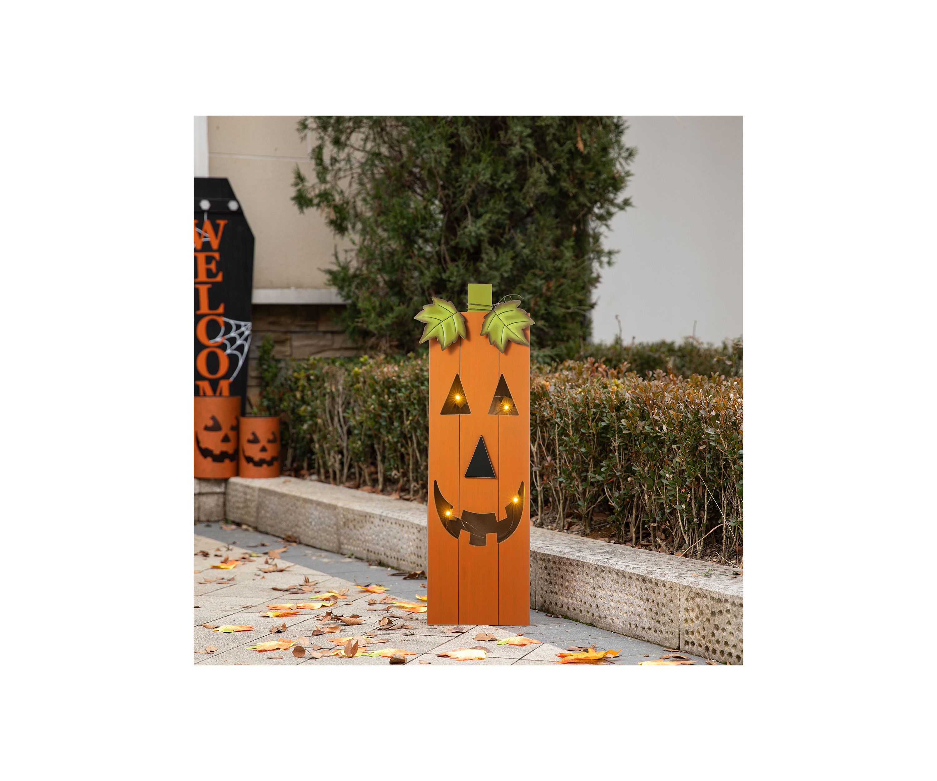 Lighted Halloween Wooden Pumpkin Porch Decor