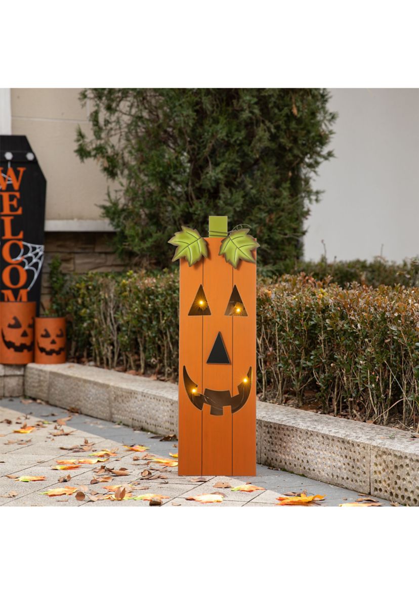 Lighted Halloween Wooden Pumpkin Porch Decor