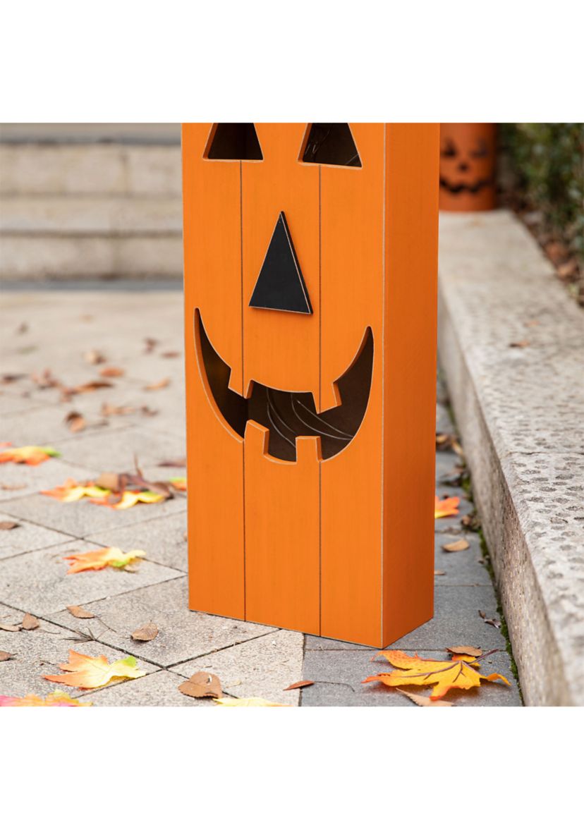 Lighted Halloween Wooden Pumpkin Porch Decor