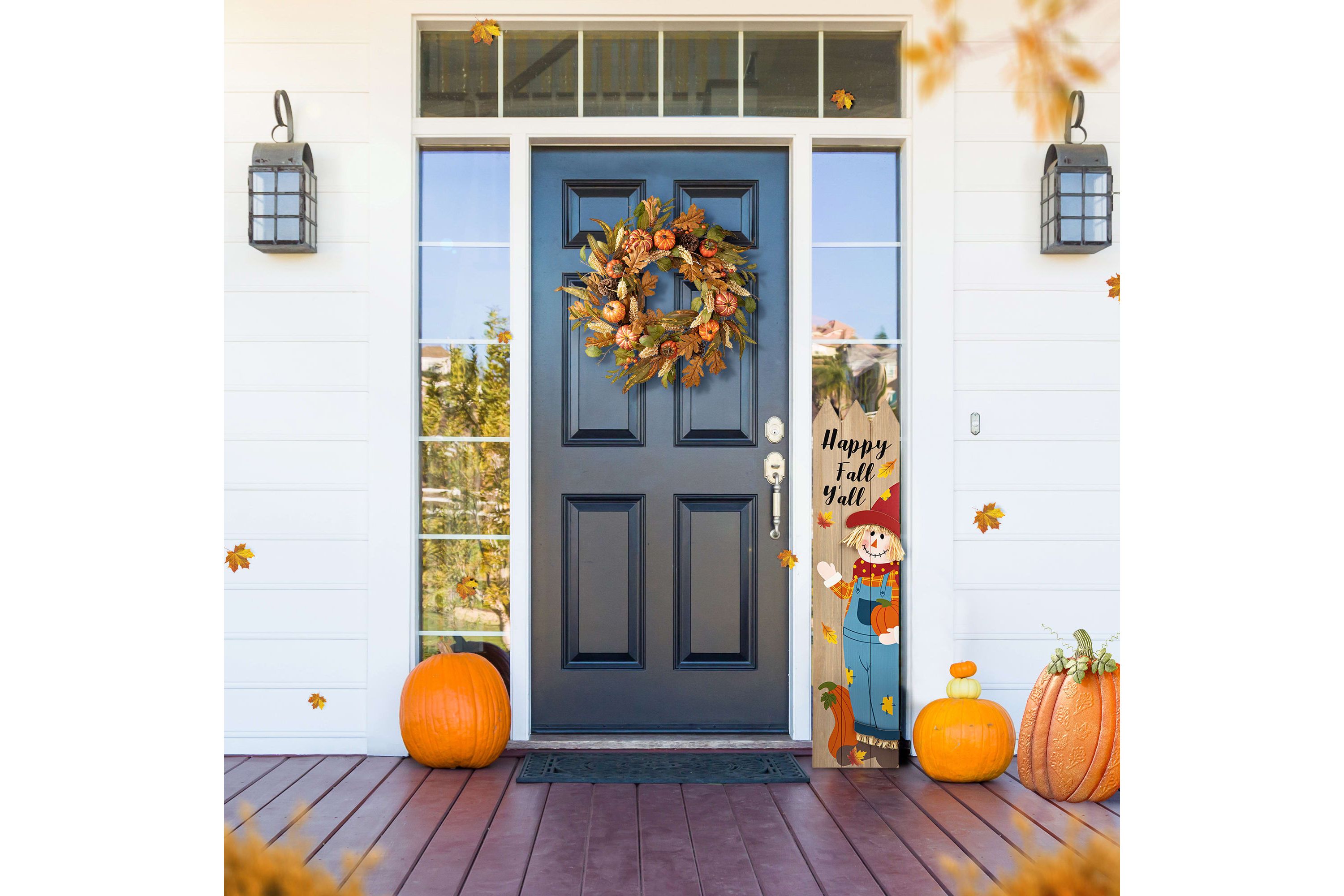 24"D Fall Pumpkin Leaf Floral Wreath