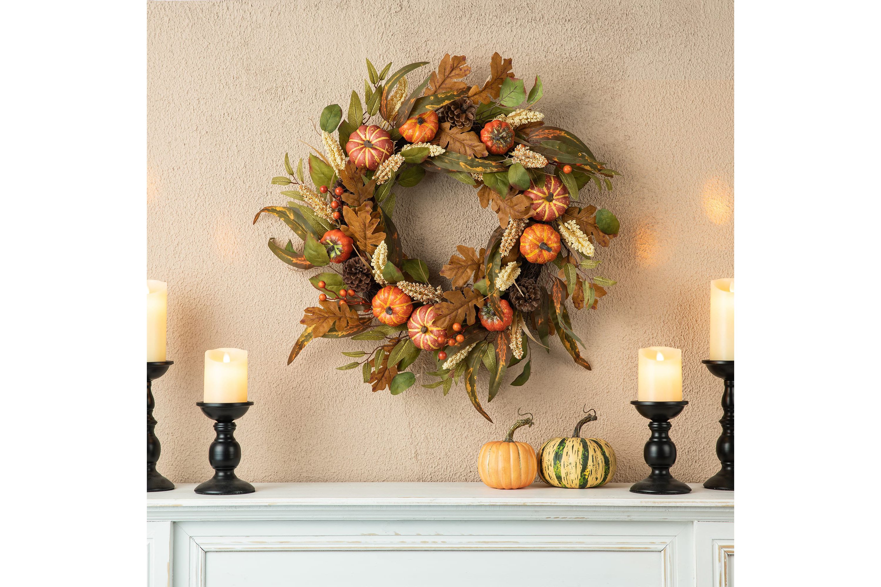 24"D Fall Pumpkin Leaf Floral Wreath