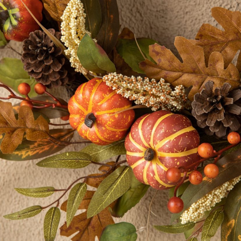 24"D Fall Pumpkin Leaf Floral Wreath