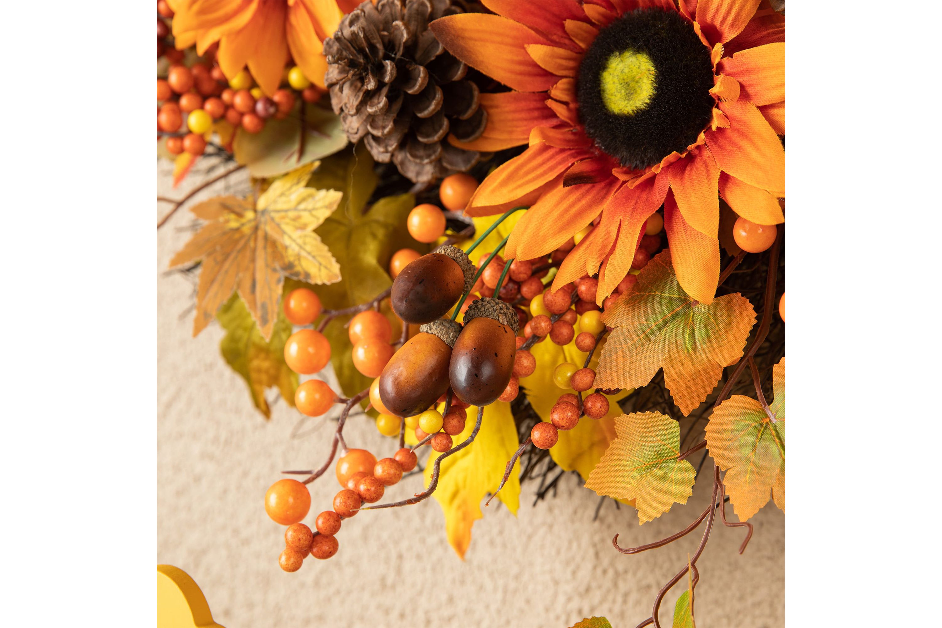 24"D Fall Sunflower, Maple Leaf and Berry Wreath