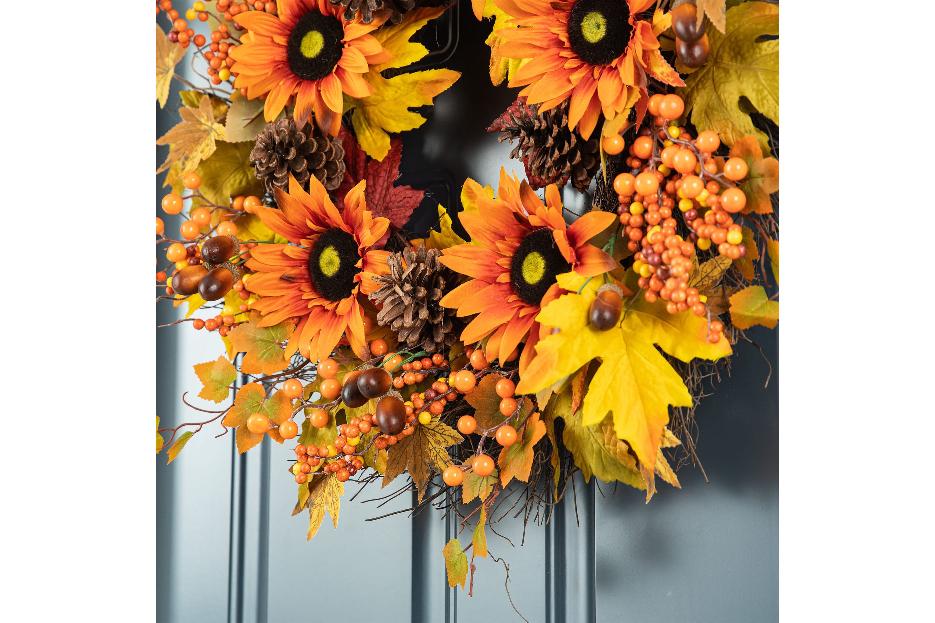24"D Fall Sunflower, Maple Leaf and Berry Wreath