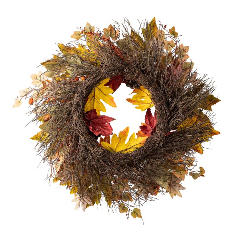 24"D Fall Sunflower, Maple Leaf and Berry Wreath