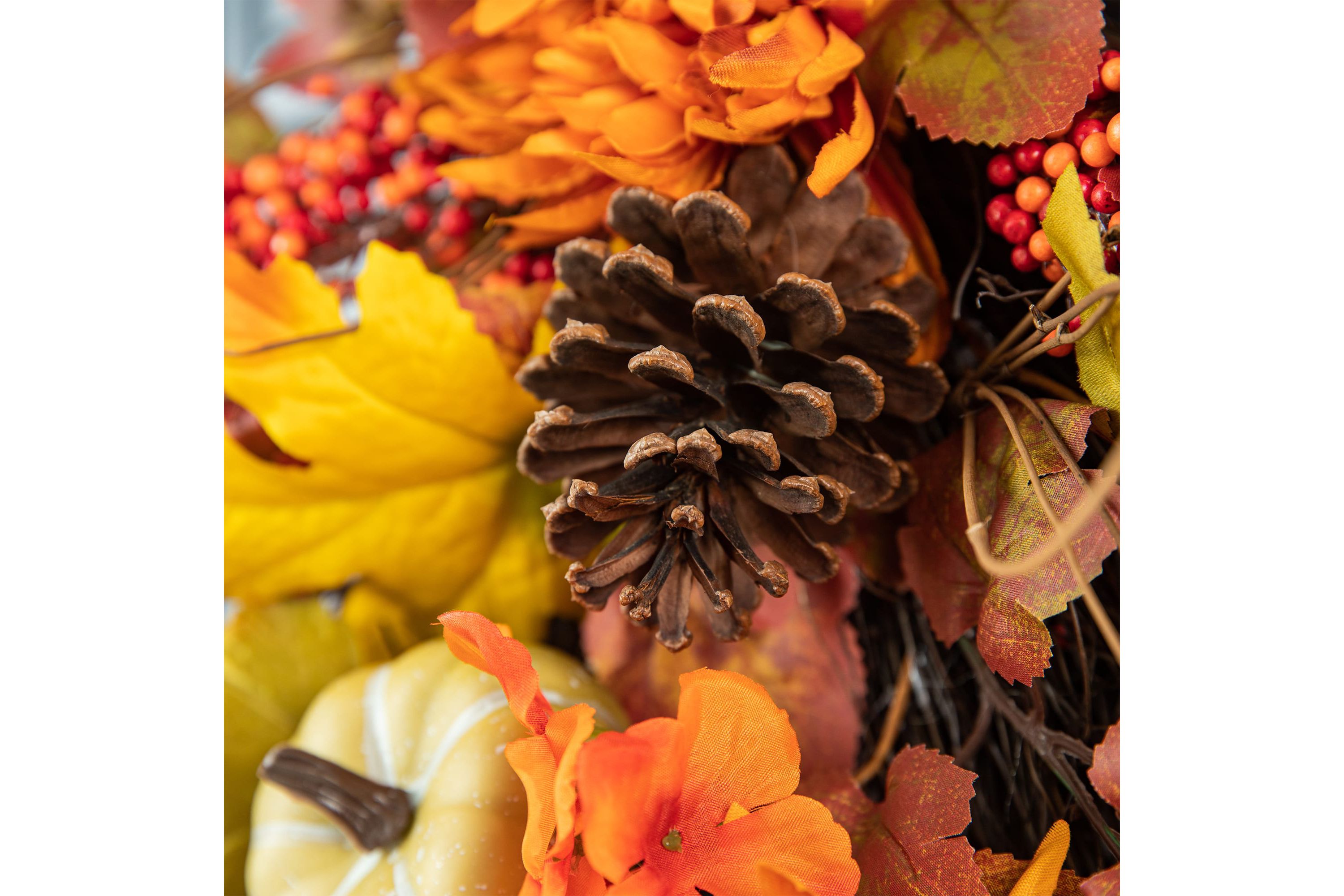 27"H Fall Dahlia Pumpkin,  Leaf and Berry Swag