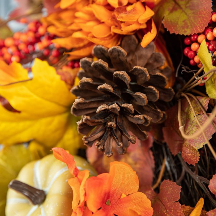 27"H Fall Dahlia Pumpkin,  Leaf and Berry Swag