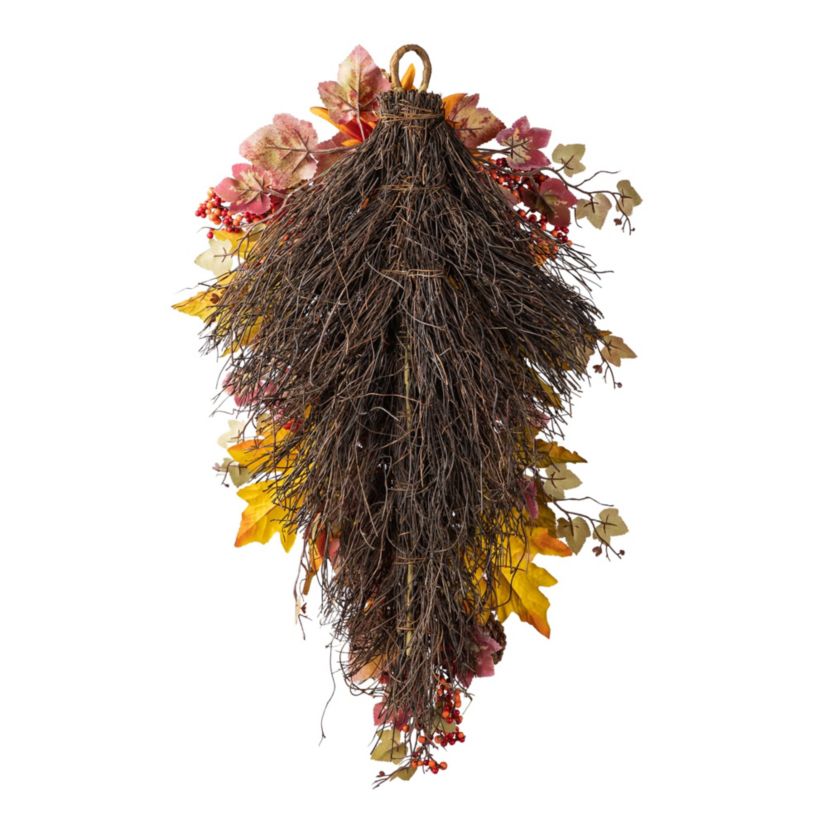 27"H Fall Dahlia Pumpkin,  Leaf and Berry Swag