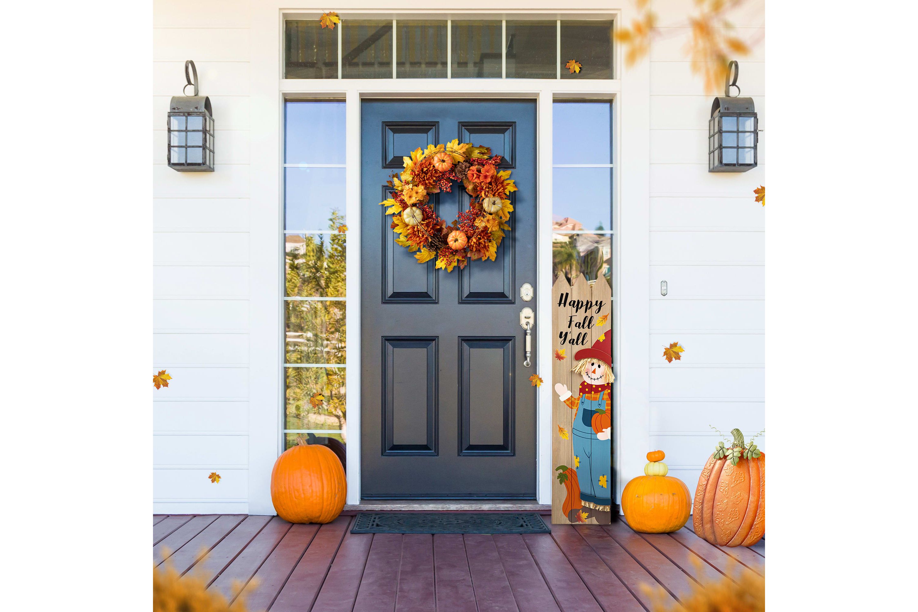 24"D Fall Dahlia Pumpkin, Leaf and Berry Wreath