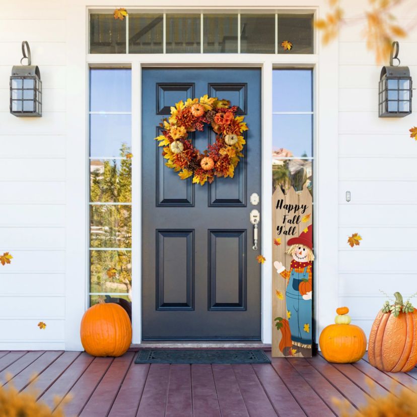 24"D Fall Dahlia Pumpkin, Leaf and Berry Wreath