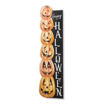 Glitzhome 42"H Lighted Halloween Wooden Stacked Pumpkins Porch Sign with Timer