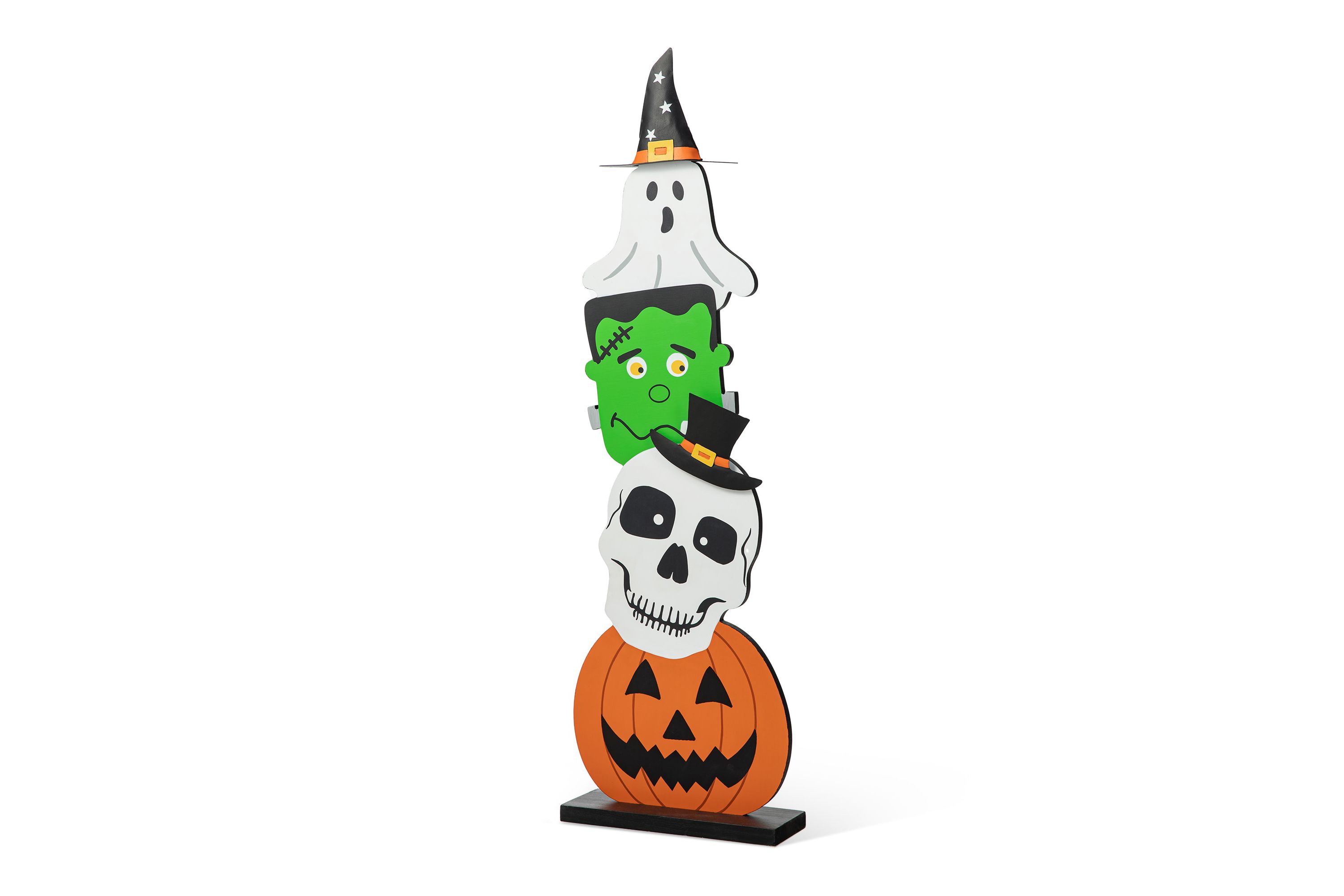 36"H Halloween Wooden  Stacked Ghost & Frankenstein & Skull & Pumpkin Porch Decor(KD)