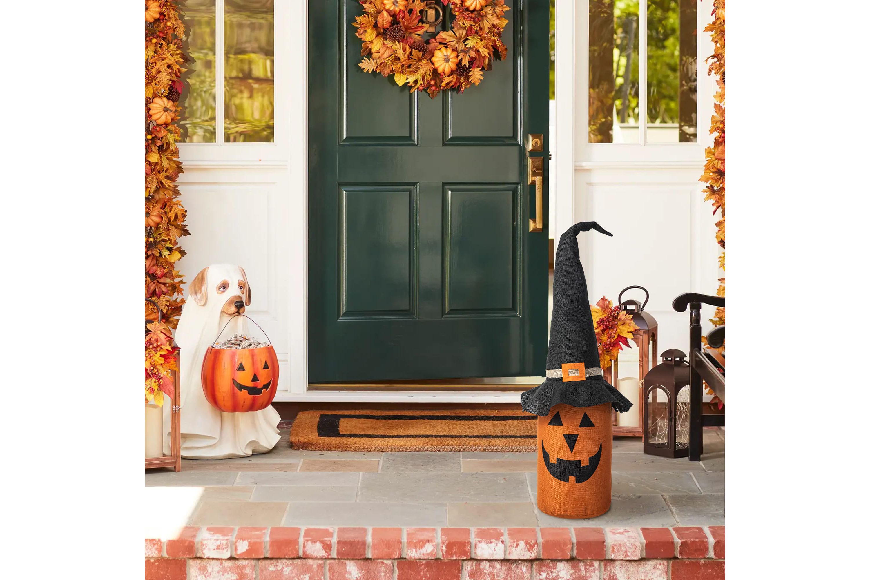 24"H Halloween Linen Jack-O-Lantern Doorstop Porch Decor