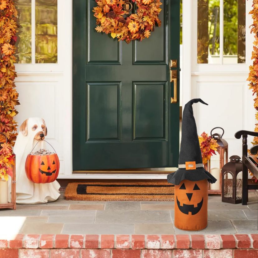 24"H Halloween Linen Jack-O-Lantern Doorstop Porch Decor