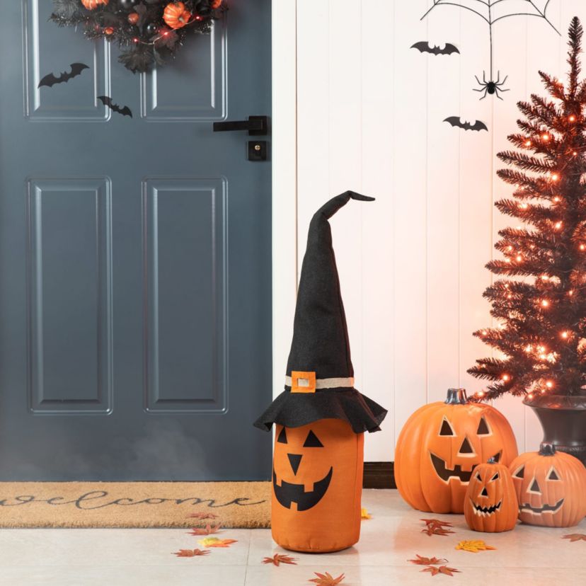 24"H Halloween Linen Jack-O-Lantern Doorstop Porch Decor