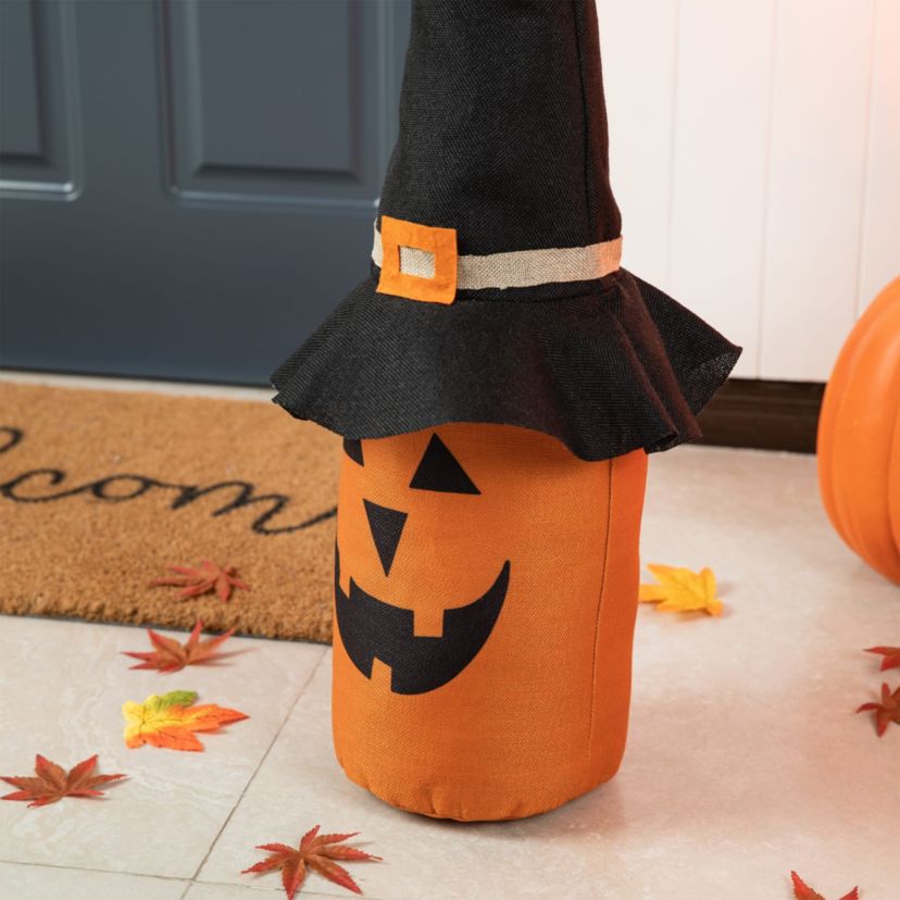 24"H Halloween Linen Jack-O-Lantern Doorstop Porch Decor