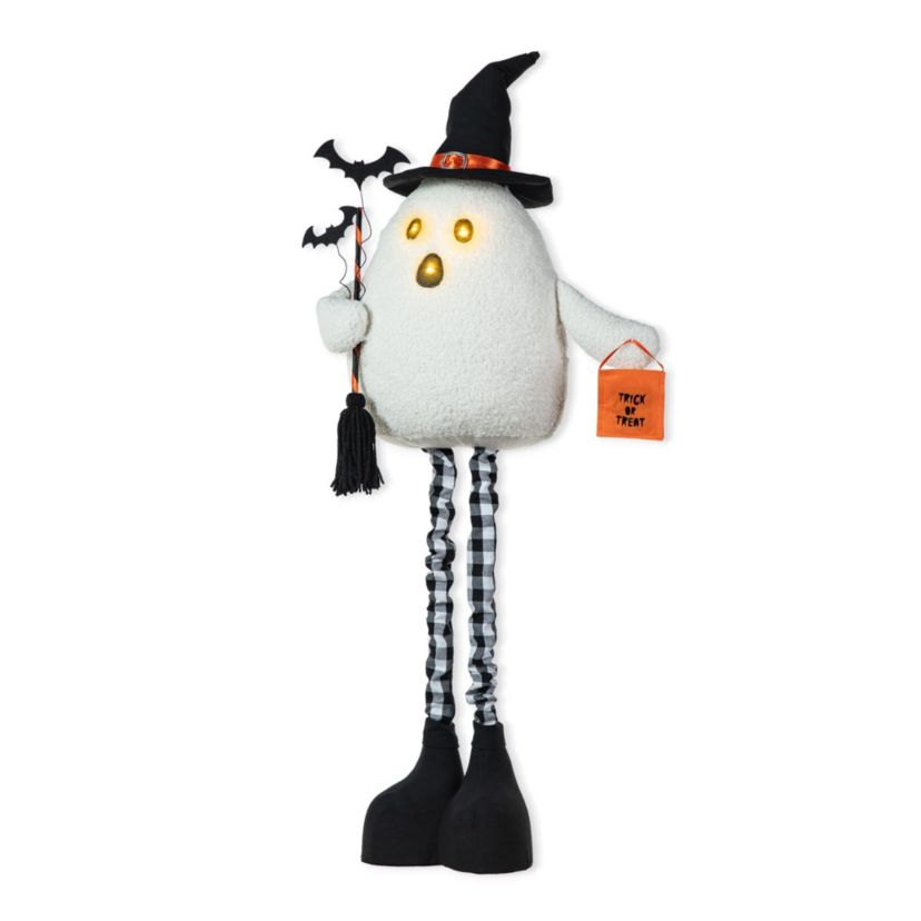 38"H Lighted Halloween Fabric Ghost Standing Decor, With Telescoping Legs and Timer