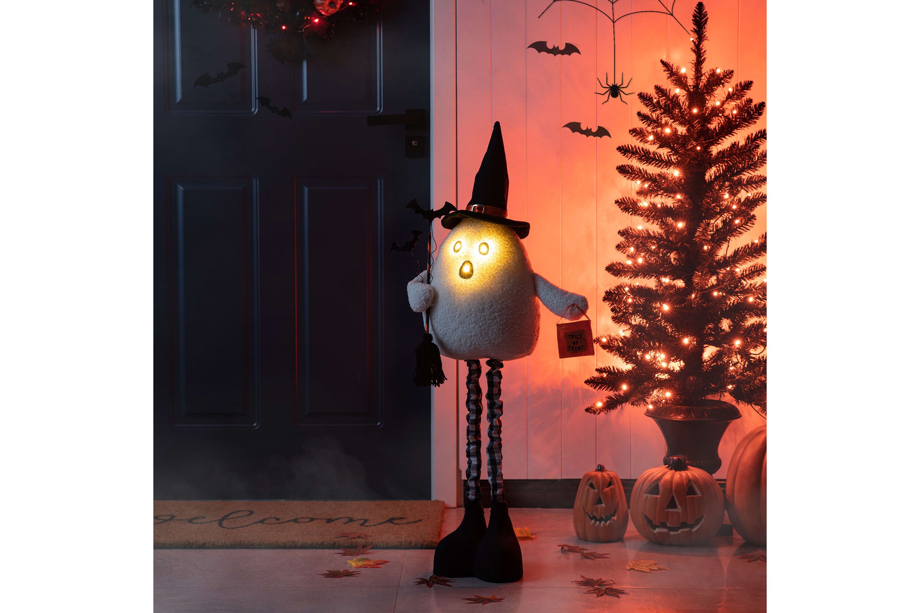 38"H Lighted Halloween Fabric Ghost Standing Decor, With Telescoping Legs and Timer