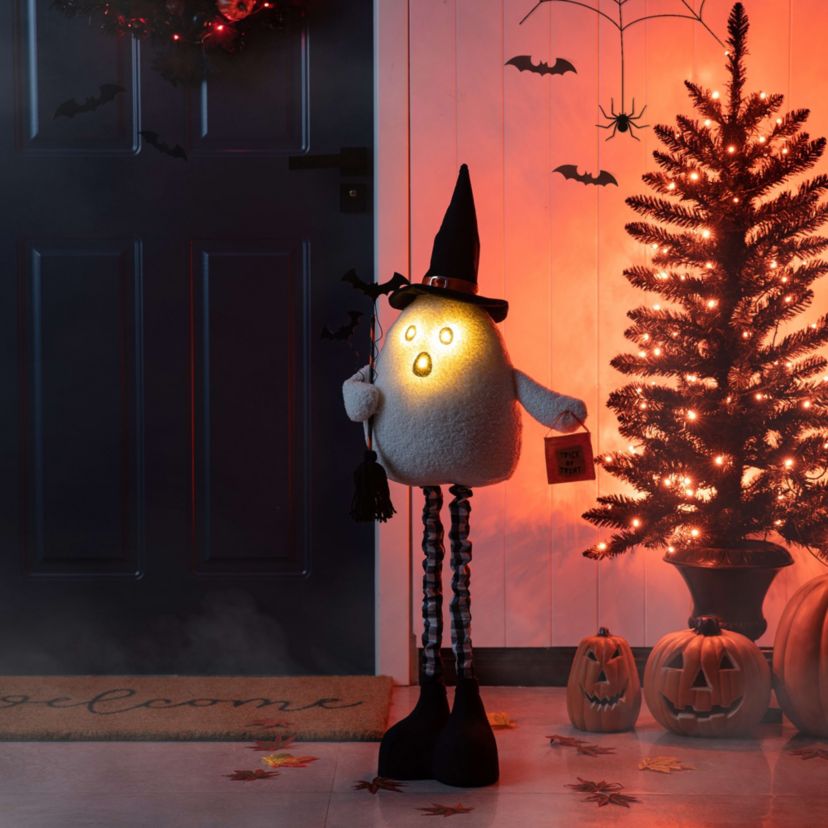 38"H Lighted Halloween Fabric Ghost Standing Decor, With Telescoping Legs and Timer