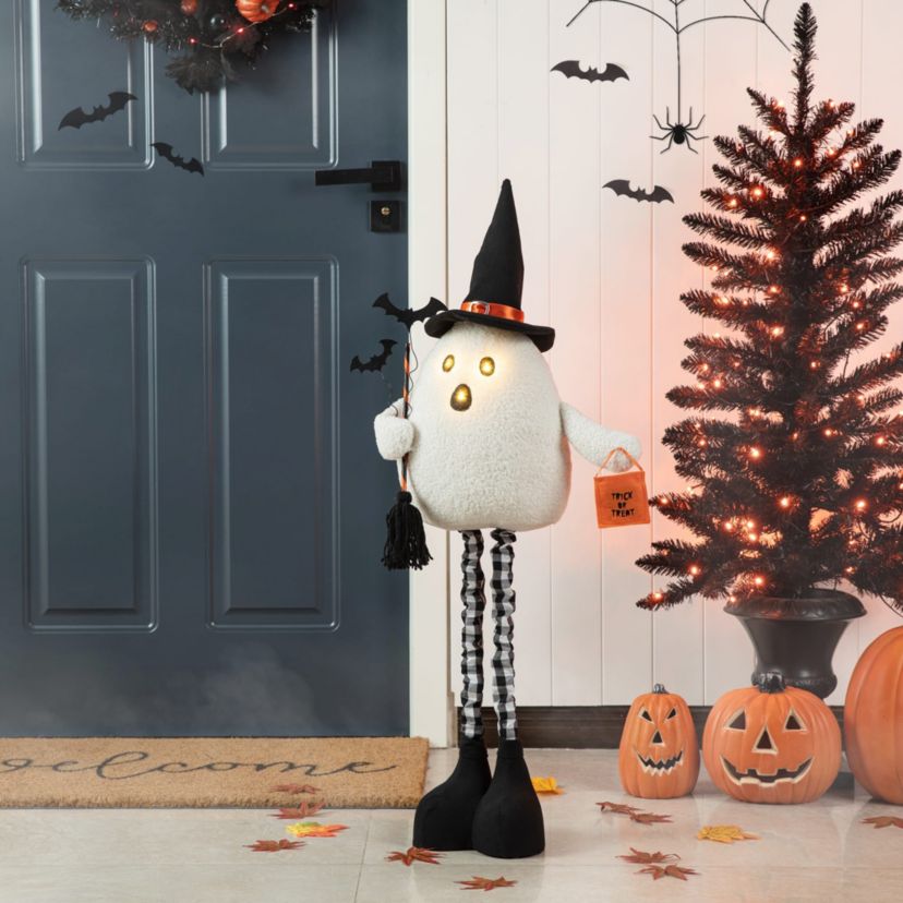 38"H Lighted Halloween Fabric Ghost Standing Decor, With Telescoping Legs and Timer