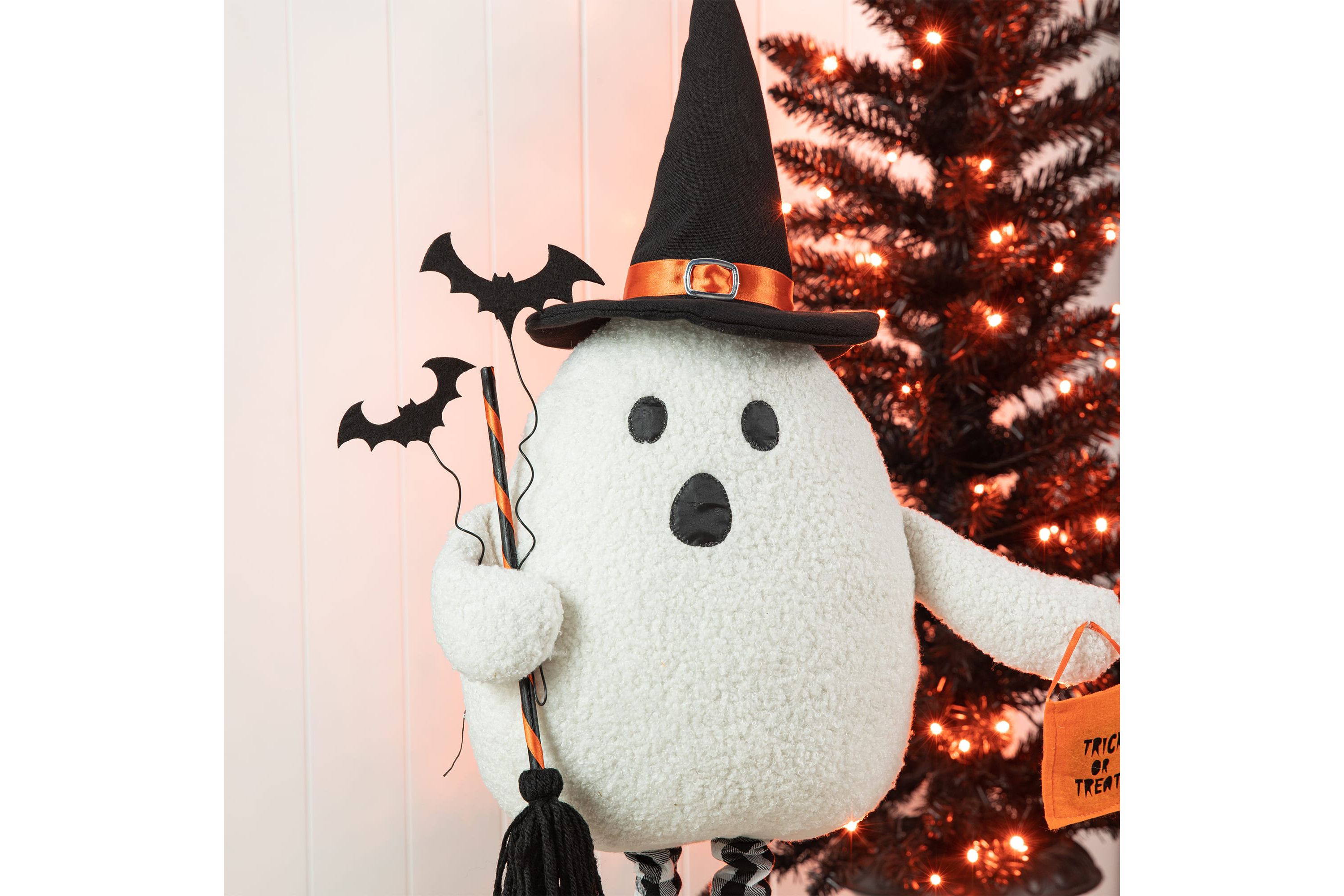 38"H Lighted Halloween Fabric Ghost Standing Decor, With Telescoping Legs and Timer