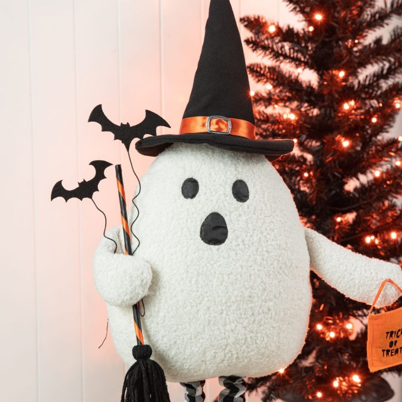 38"H Lighted Halloween Fabric Ghost Standing Decor, With Telescoping Legs and Timer