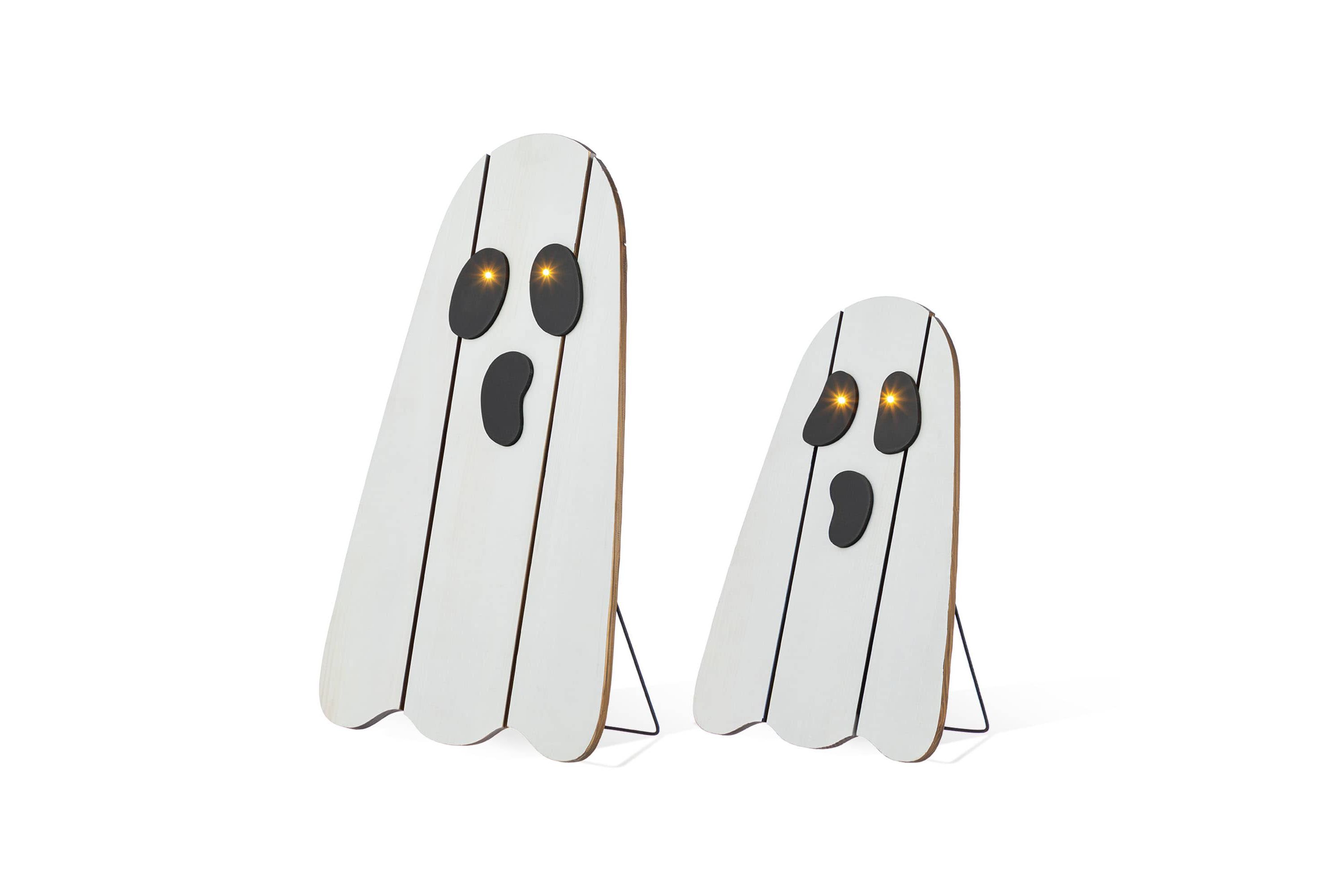 24"H S/2 Halloween Lighted Wood Ghost Porch Decor