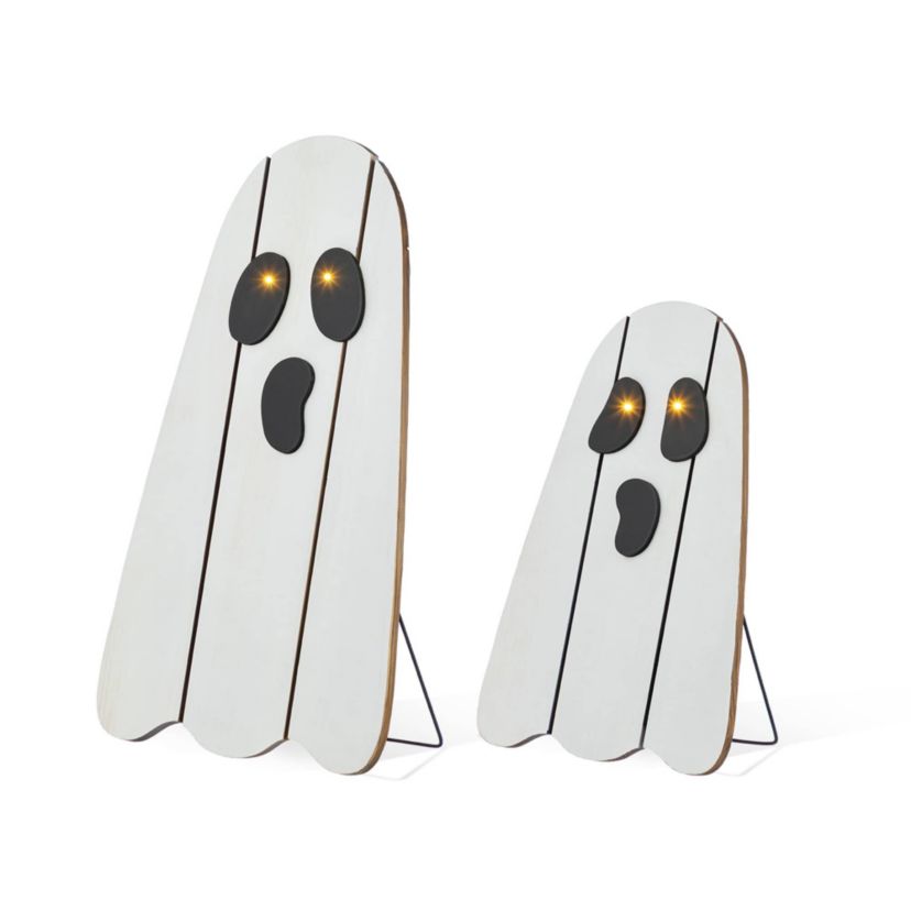 24"H S/2 Halloween Lighted Wood Ghost Porch Decor