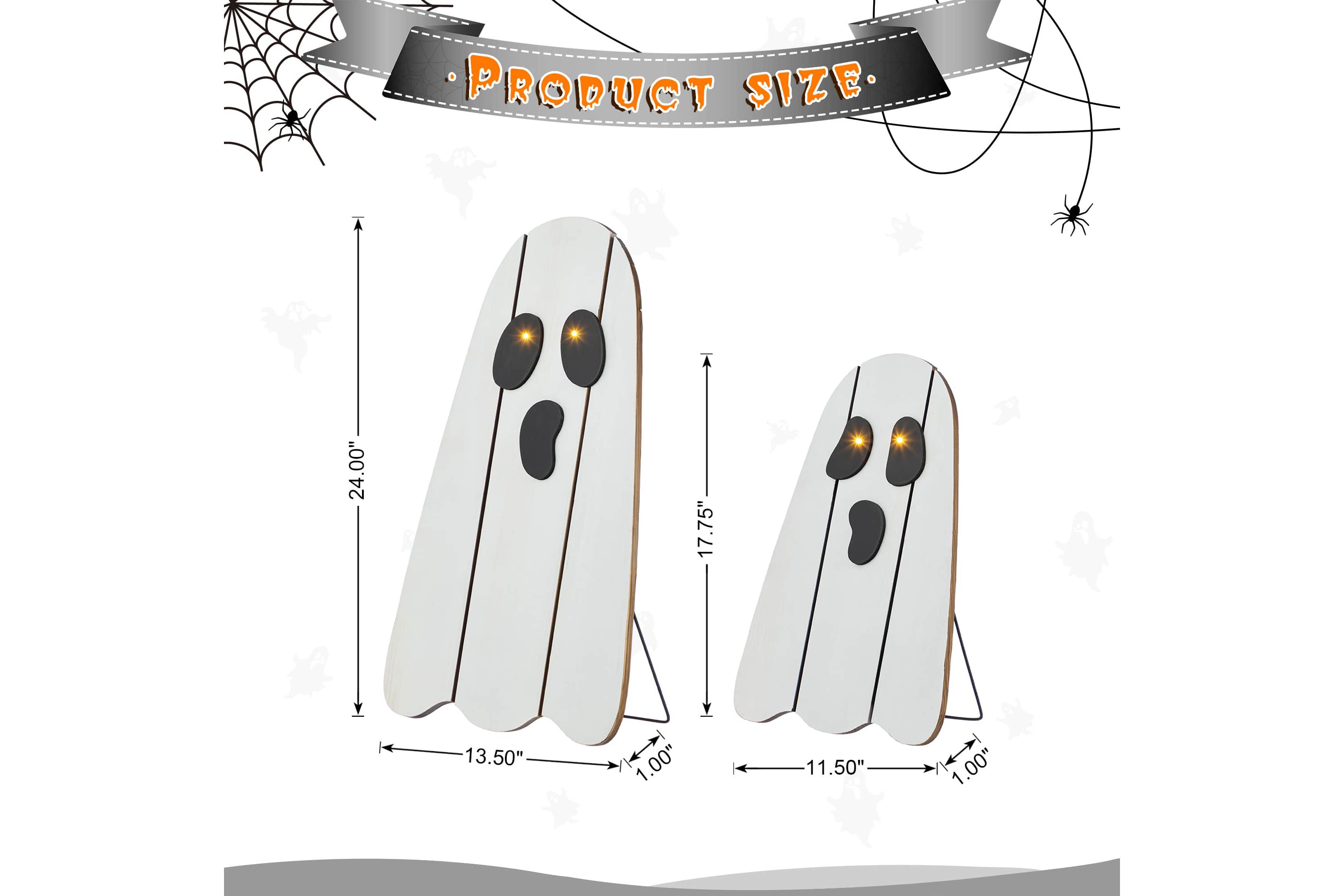 24"H S/2 Halloween Lighted Wood Ghost Porch Decor