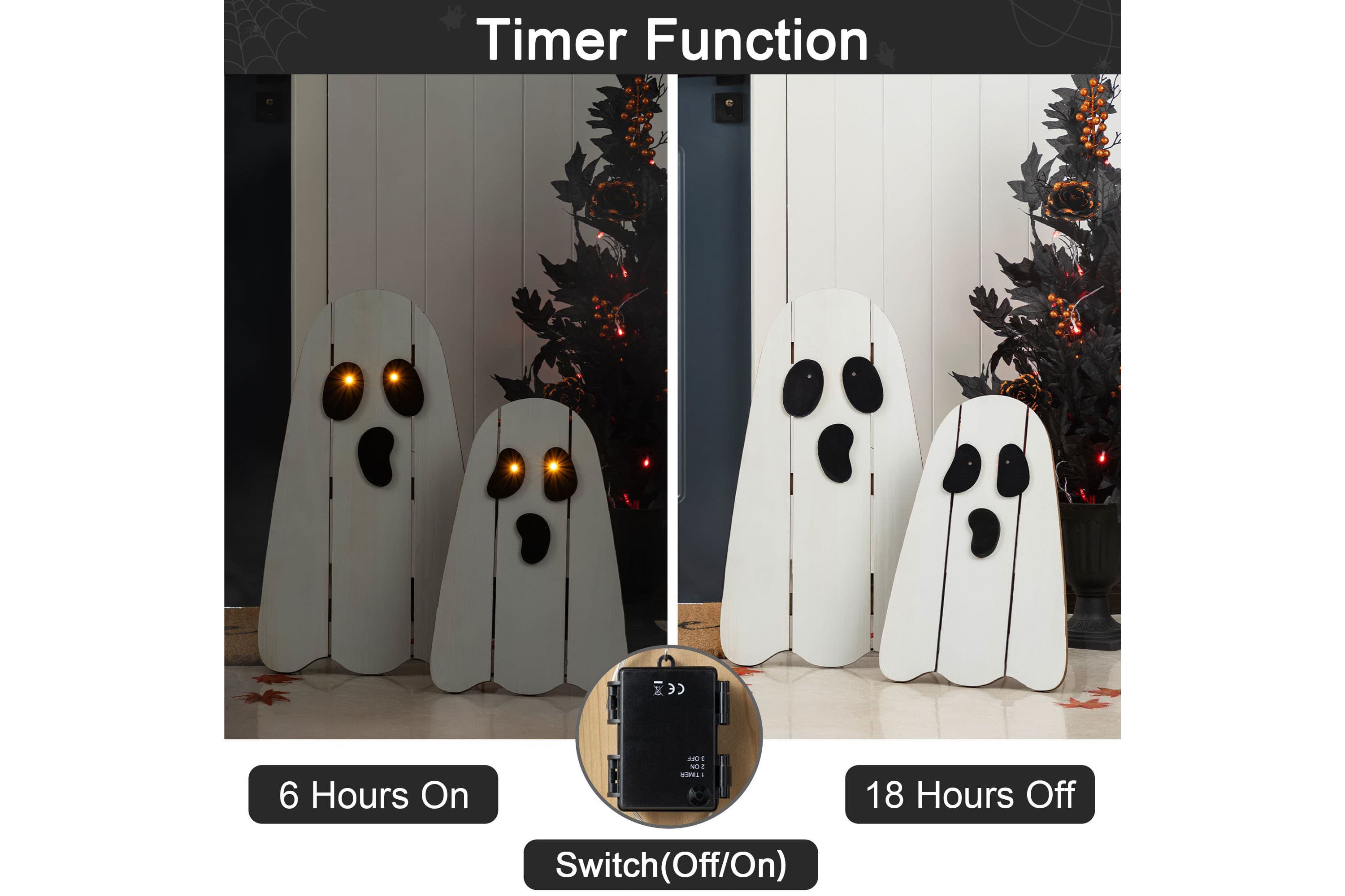 24"H S/2 Halloween Lighted Wood Ghost Porch Decor