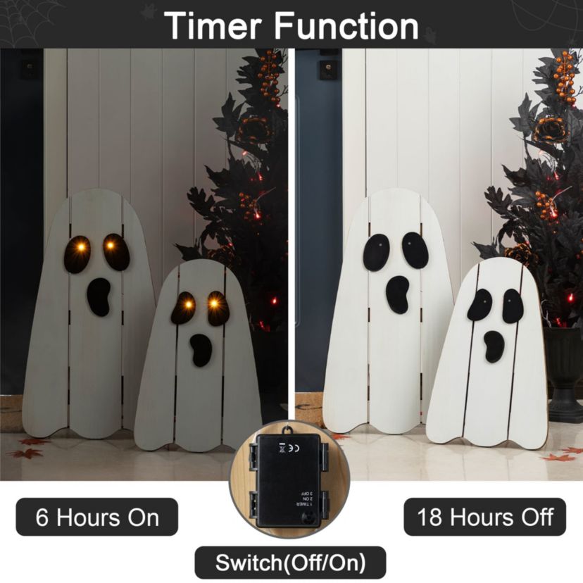 24"H S/2 Halloween Lighted Wood Ghost Porch Decor