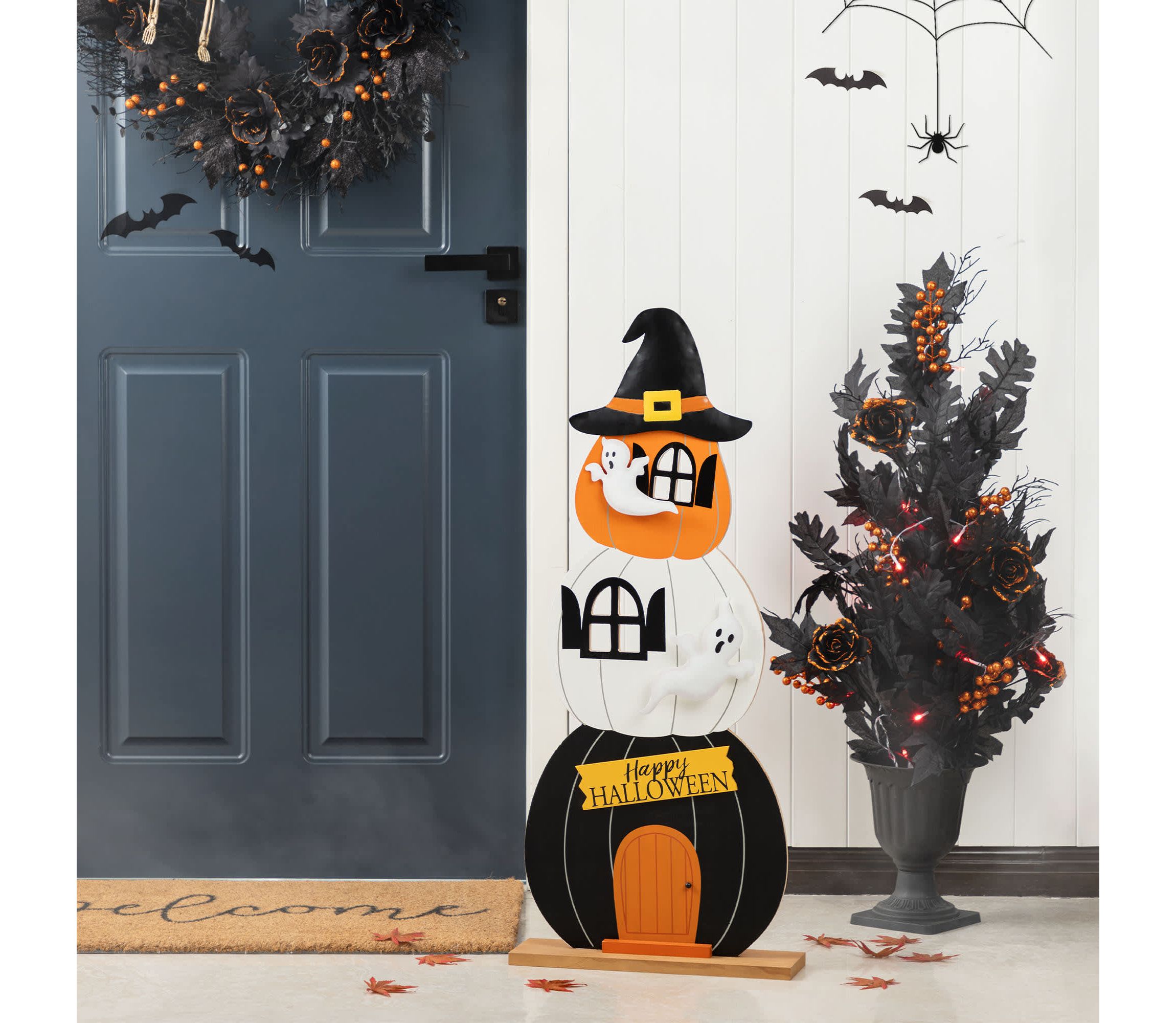 35"H Halloween Wooden Pumpkin Haunted House Porch Decor