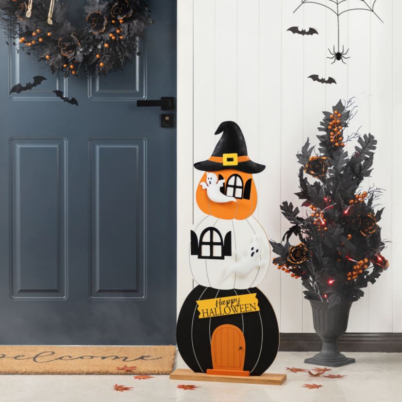 35"H Halloween Wooden Pumpkin Haunted House Porch Decor