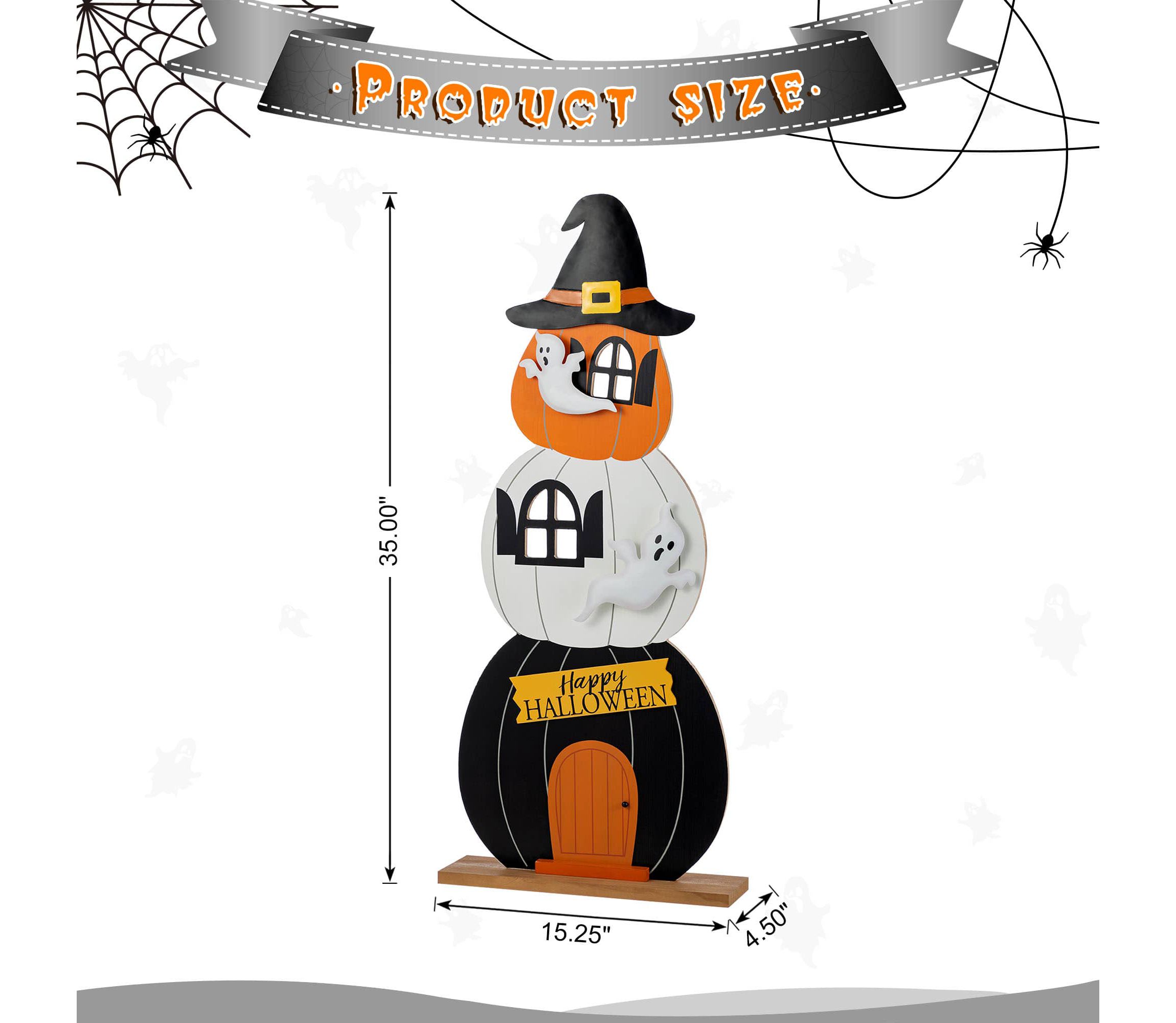 35"H Halloween Wooden Pumpkin Haunted House Porch Decor