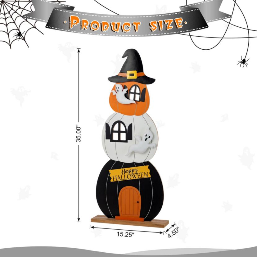 35"H Halloween Wooden Pumpkin Haunted House Porch Decor